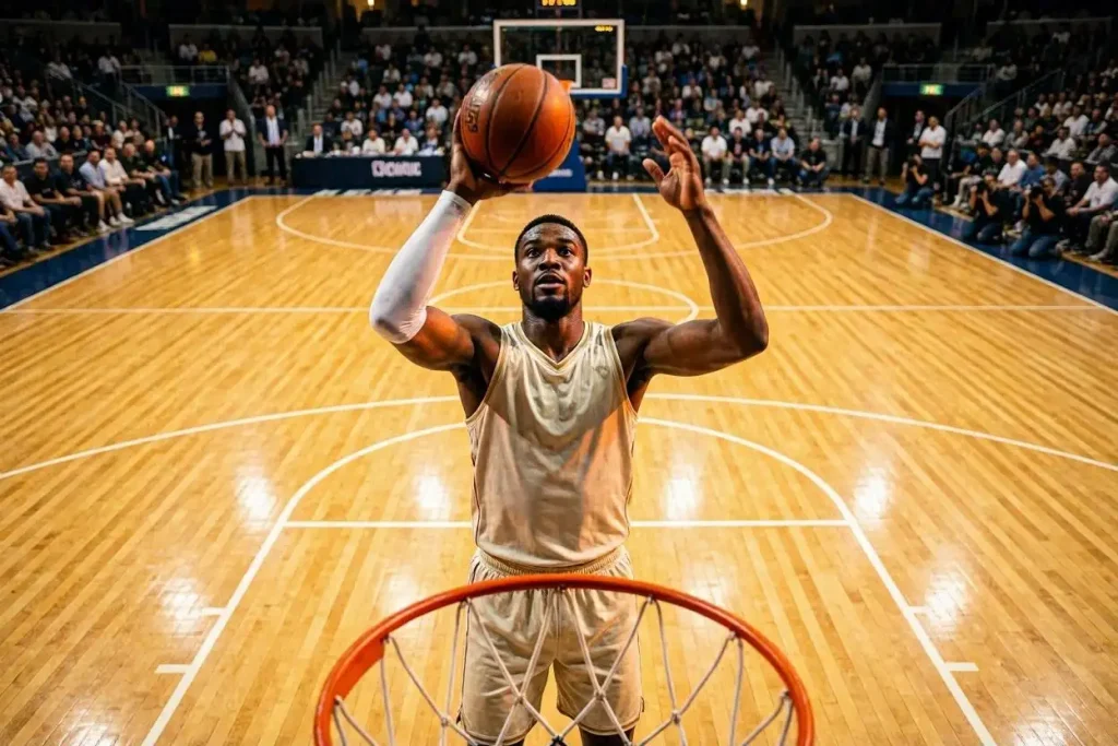NBA player props strategy with basketball player shooting during a game