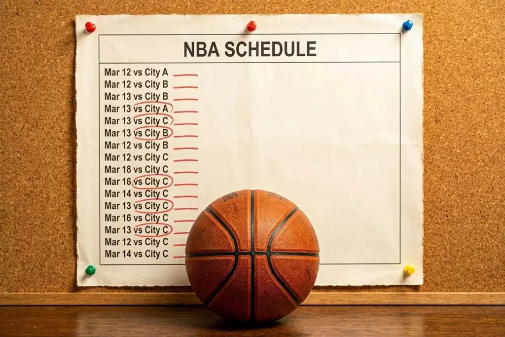 NBA regular season calendar with highlighted scheduling patterns showing back-to-back games and rest days
