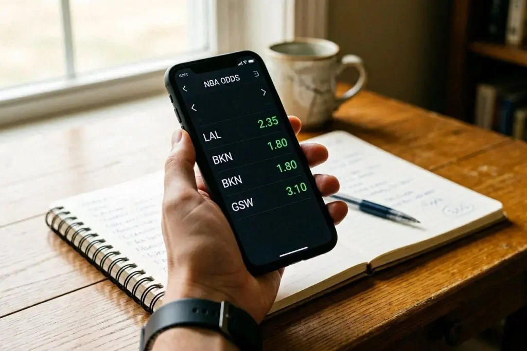 Expected value formula applied to NBA betting odds with decimal format examples